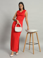 Lycra Cowl Neck Bodycon Maxi Sleeveless Party Dress Scarlet Red