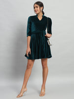 A-Line Quarter Sleeves V-Neck Party Dress Rama Green