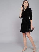 A-Line Quarter Sleeves V-Neck Party Dress Black