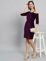 Velvet One Cold Shoulder Bodycon Party Dress Wine