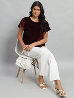 Short Sleeves Ruffles Stylish Party Top Maroon