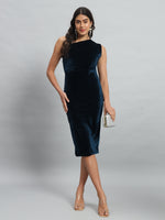 Back Slit Bodycon Party Dress One Shoulder Peacock blue