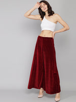 Wide Bottoms Stylish Palazzo Pants Party Trousers Maroon