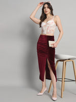 Ankle Length Long Ruched Party Skirt Maroon