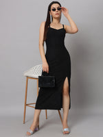 Lycra Sleeveless Maxi Party Dress Bodycon Black