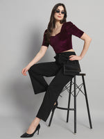 Puff Sleeves Velvet Blouse Tops Wine