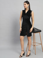 Mandarin Neck Sleeveless Bodycon Party Dress Black