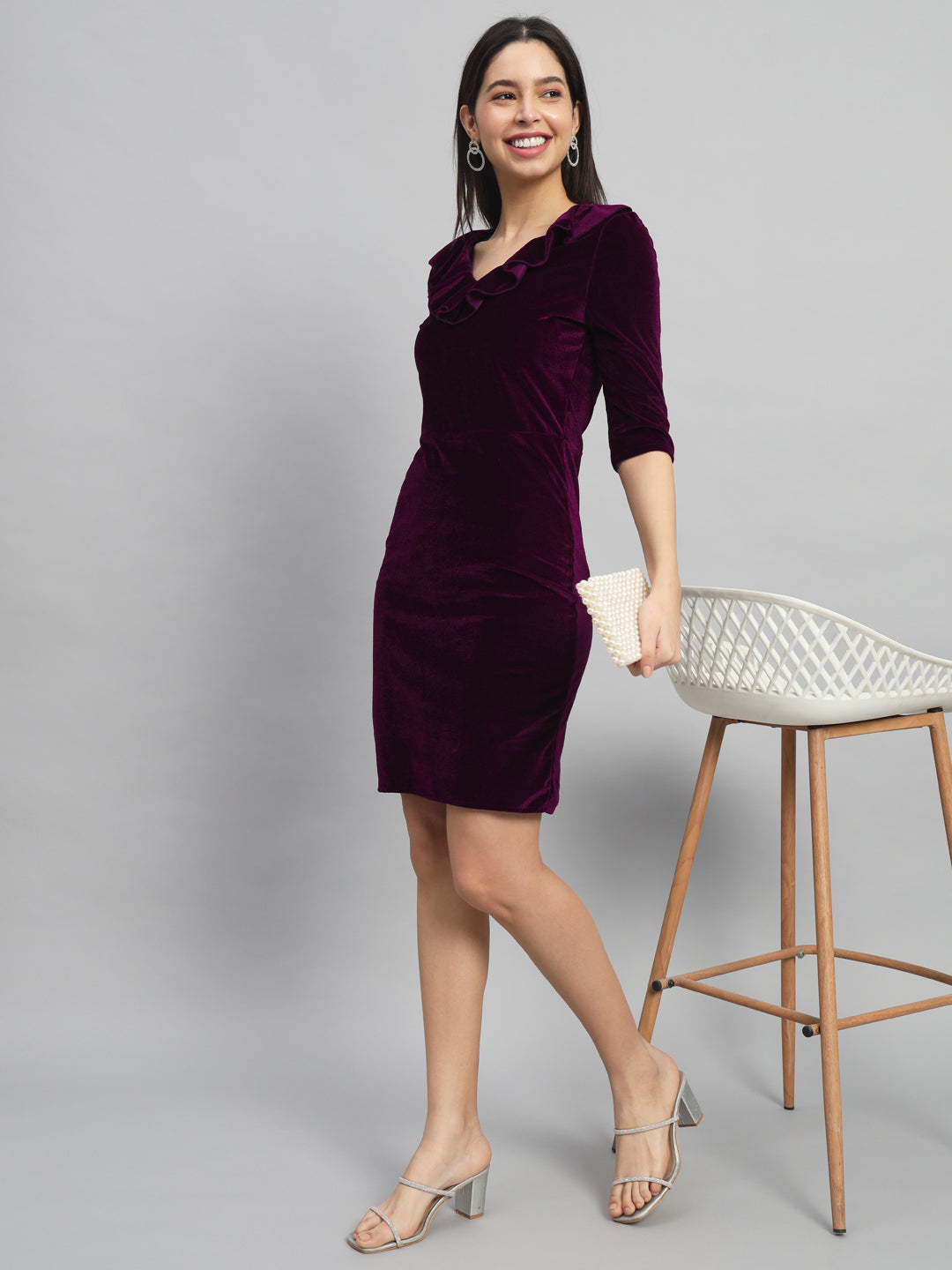 Half Sleeves Above Knee Party Dress Wine