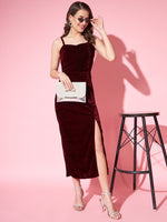 Maxi Sleeveless Velvet Square Neck Bodycon Dress Sporty Maroon