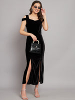 Maxi Style Cold Shoulder Bodycon Party Dress Black