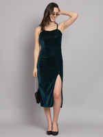 Maxi Sleeveless Velvet Square Neck Bodycon Dress Rama Green