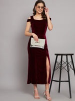 Maxi Style Cold Shoulder Bodycon Party Dress Wine