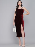 Maxi Sleeveless Velvet Square Neck Bodycon Dress Maroon