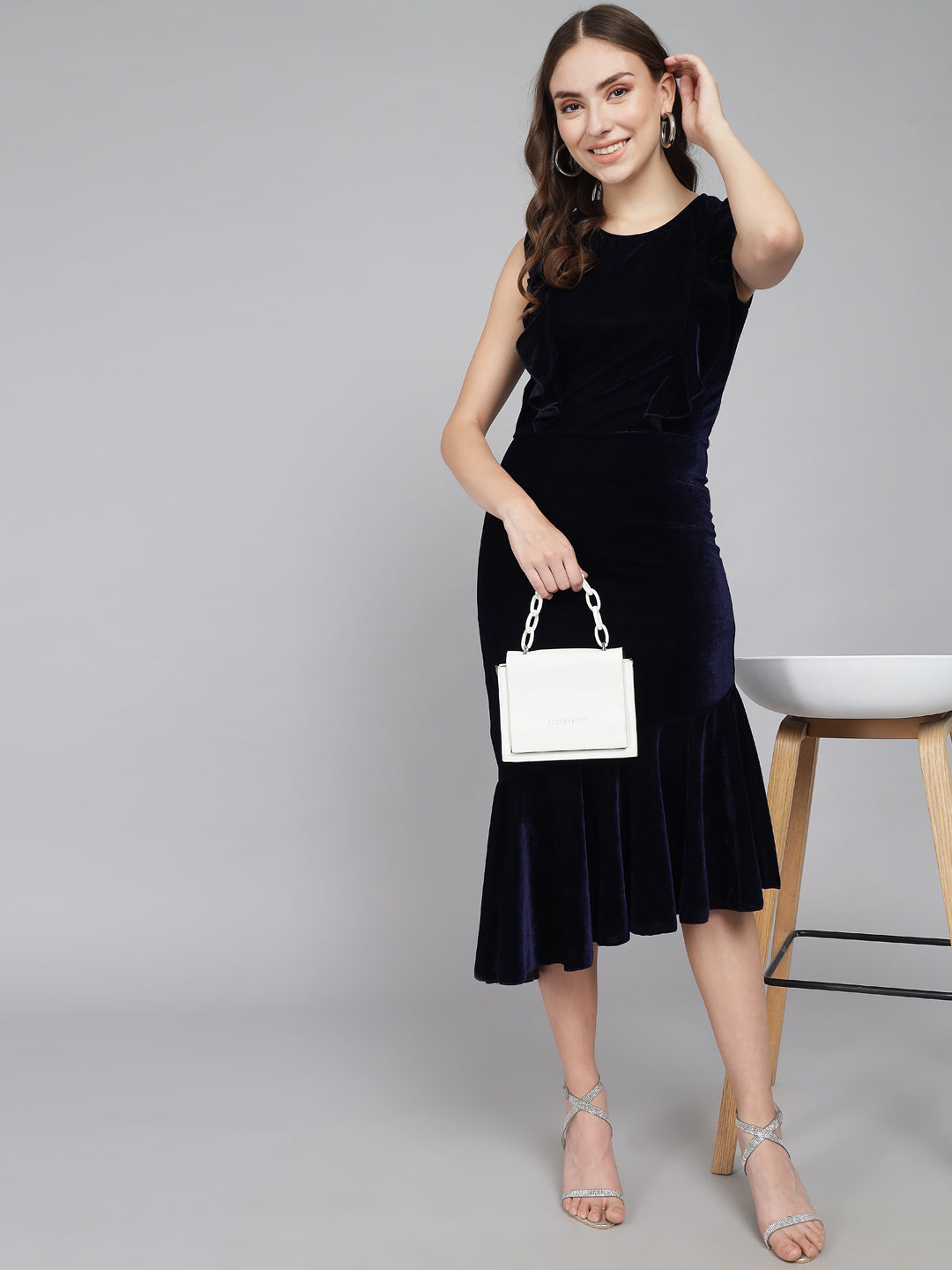 A-Line Ruffle Bottom Sleeveless Party Dress Navy Blue