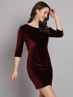 Velvet One Cold Shoulder Bodycon Party Dress Maroon