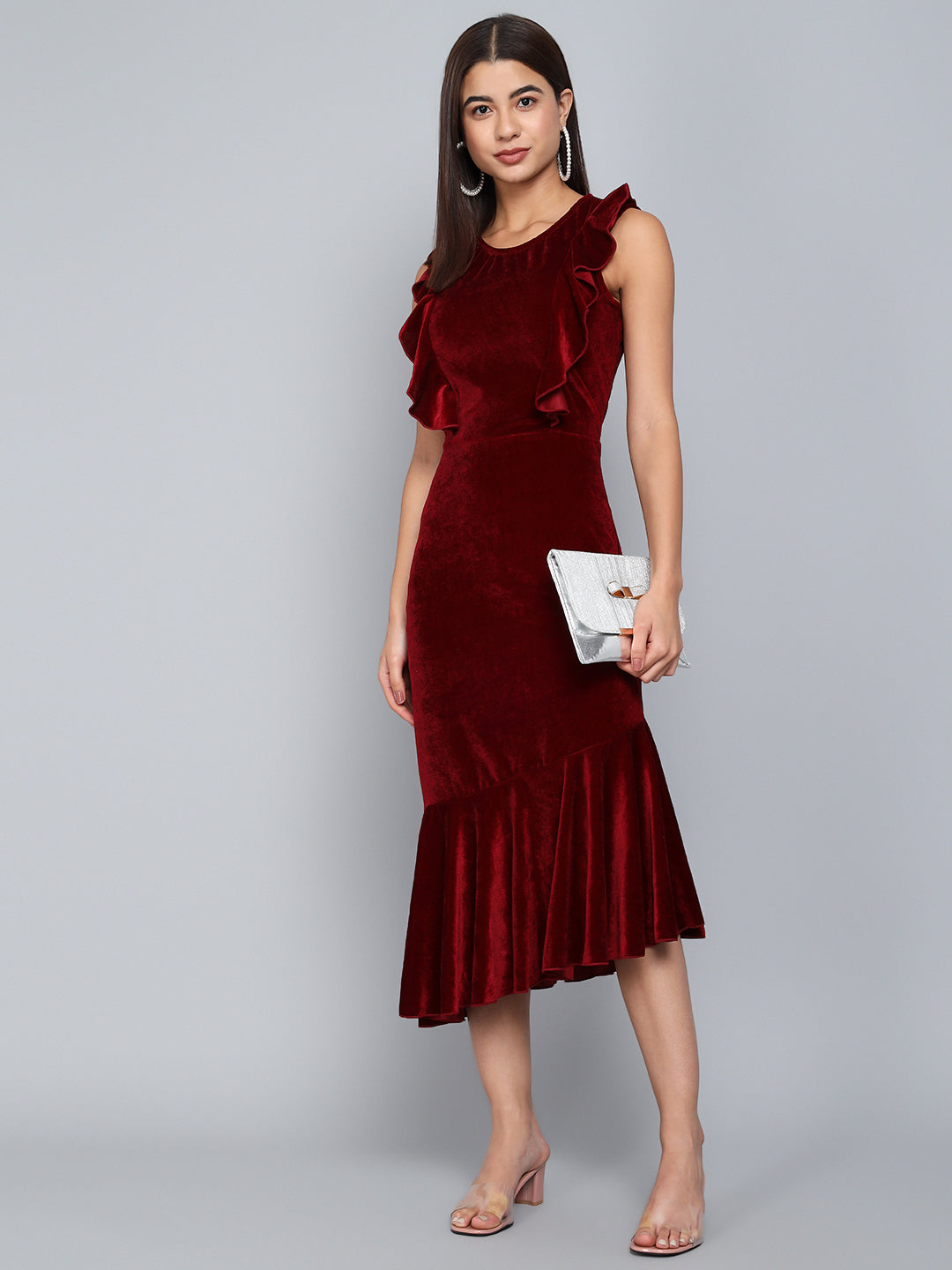 A-Line Ruffle Bottom Sleeveless Party Dress Sporty Maroon