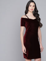 Short Sleeves Off-Shoulder Bodycon Party Women Scarlet Maroon