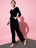 One Piece Half Sleeves Jumpsuit Navy Blue