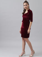 One Piece Bodycon Velvet Party Dress Wine