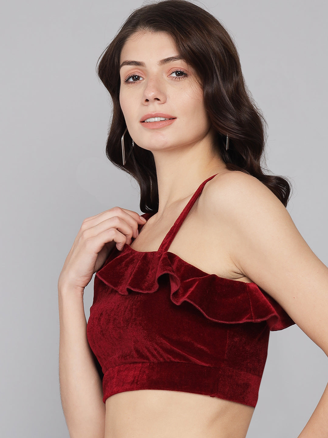 One Off Shoulder Ruffle Styling Blouse Tops Maroon