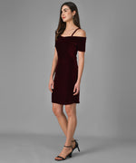 Short Sleeves Off-Shoulder Bodycon Party Women Maroon