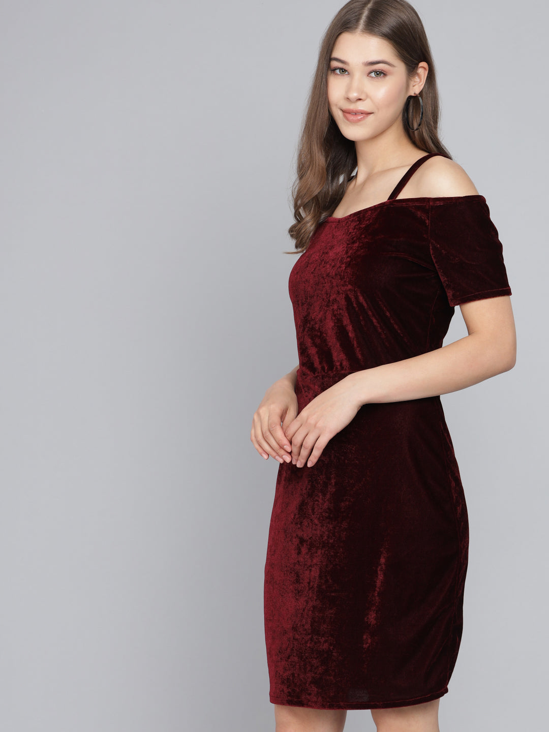 Short Sleeves Off-Shoulder Bodycon Party Women Sporty Maroon