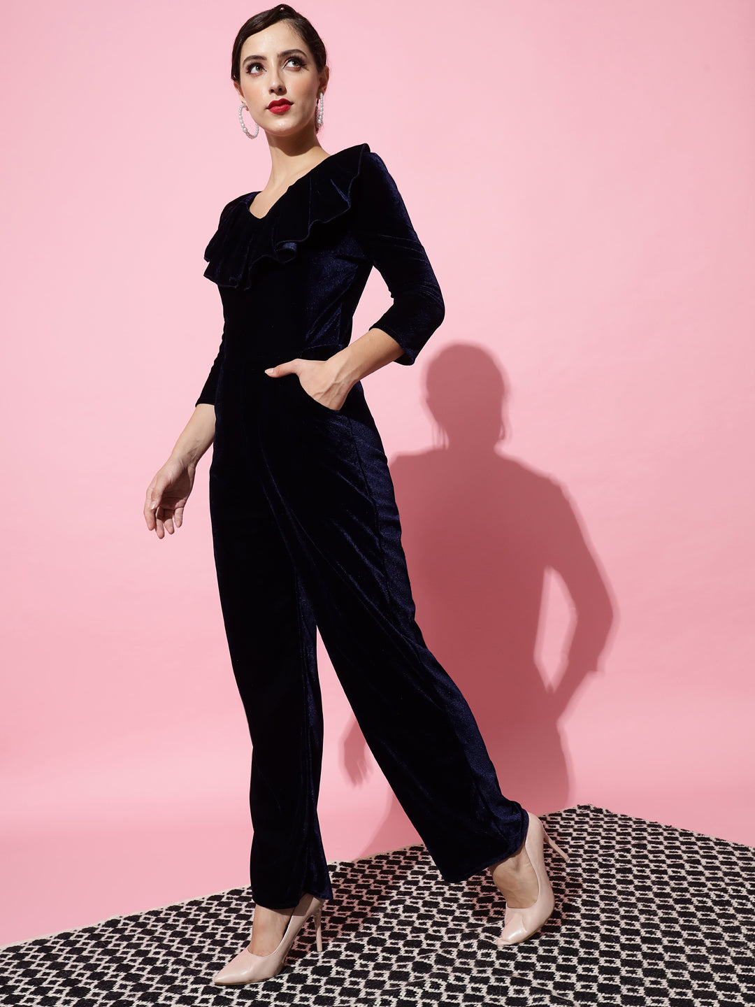 V-Neck Ruffles Details Basic Jumpsuit