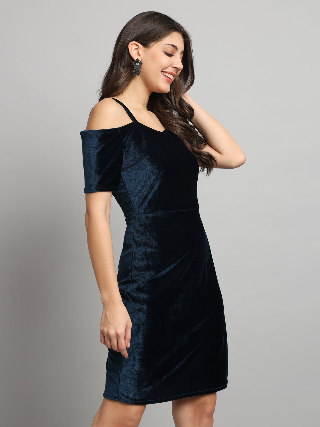 Short Sleeves Off-Shoulder Bodycon Party Women Peacock Blue