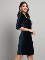 One Piece Bodycon Velvet Party Dress Peacock Blue