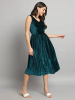 A-Line Velvet V-Neck Tops Sleeveless Party Dress Rama Green