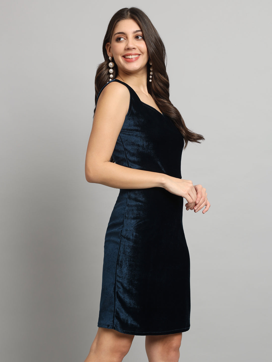 Sleeveless Velvet Bodycon Party Dress Peacock Blue