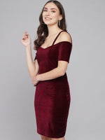 Short Sleeves Off-Shoulder Bodycon Party Women Sporty Maroon