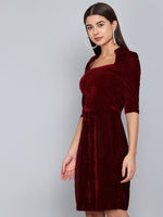 One Piece Bodycon Velvet Party Dress Sporty Maroon