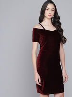 Short Sleeves Off-Shoulder Bodycon Party Women Sporty Maroon