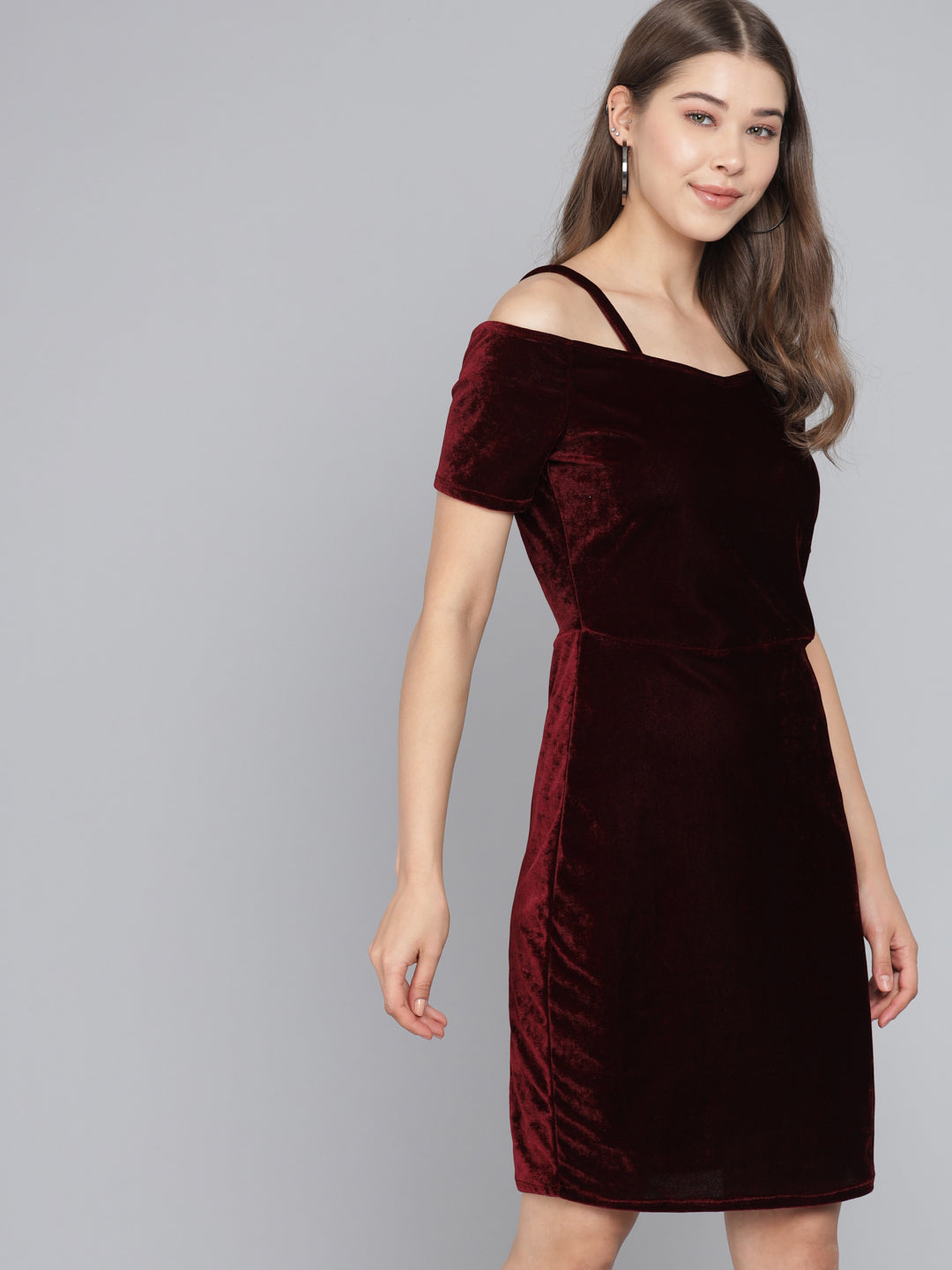 Short Sleeves Off-Shoulder Bodycon Party Women Sporty Maroon