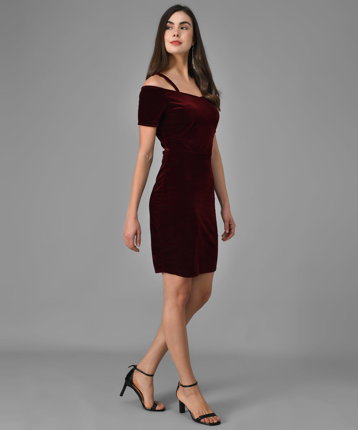 Short Sleeves Off-Shoulder Bodycon Party Women Sporty Maroon