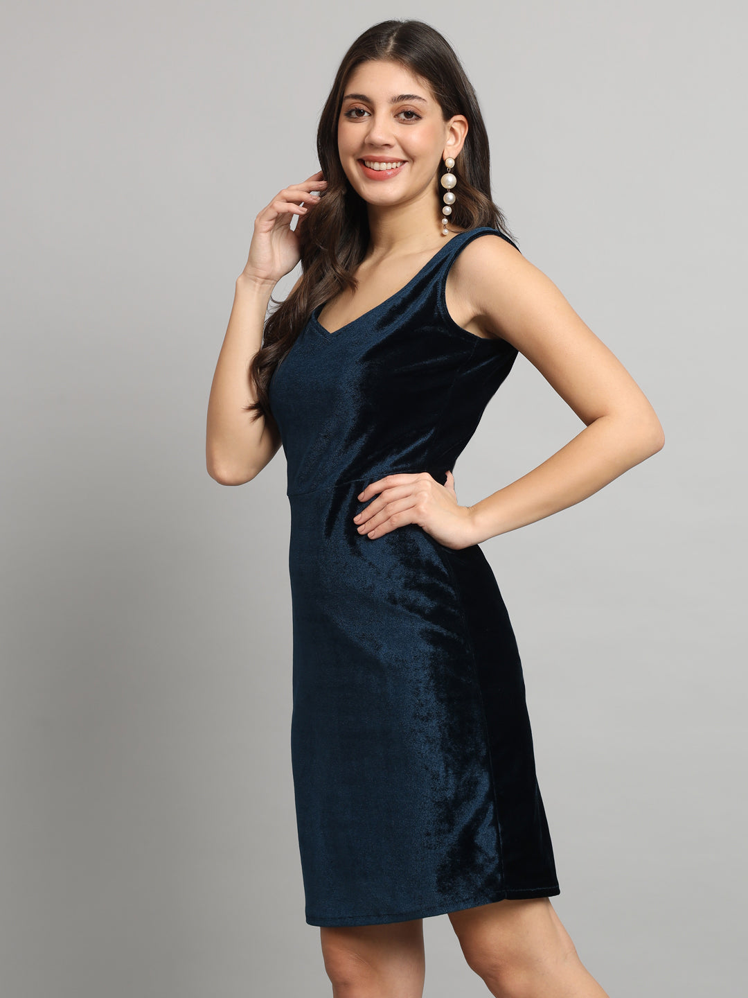 Sleeveless Velvet Bodycon Party Dress Peacock Blue