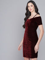 Short Sleeves Off-Shoulder Bodycon Party Women Sporty Maroon