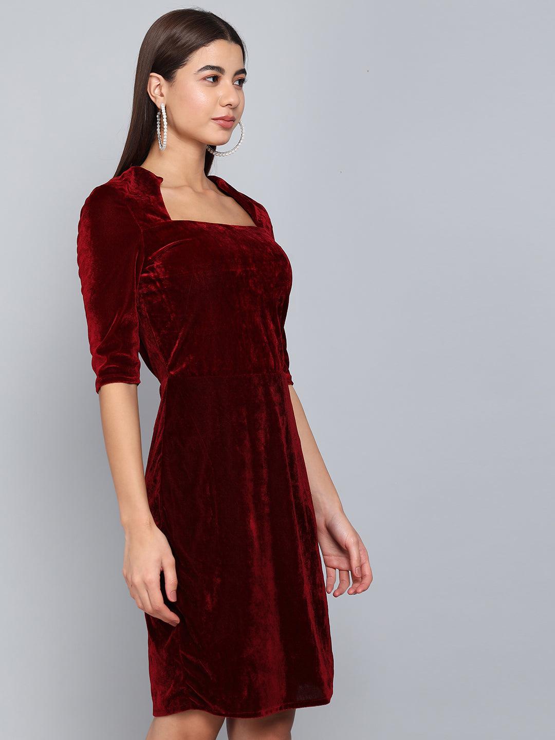 One Piece Bodycon Velvet Party Dress Sporty Maroon