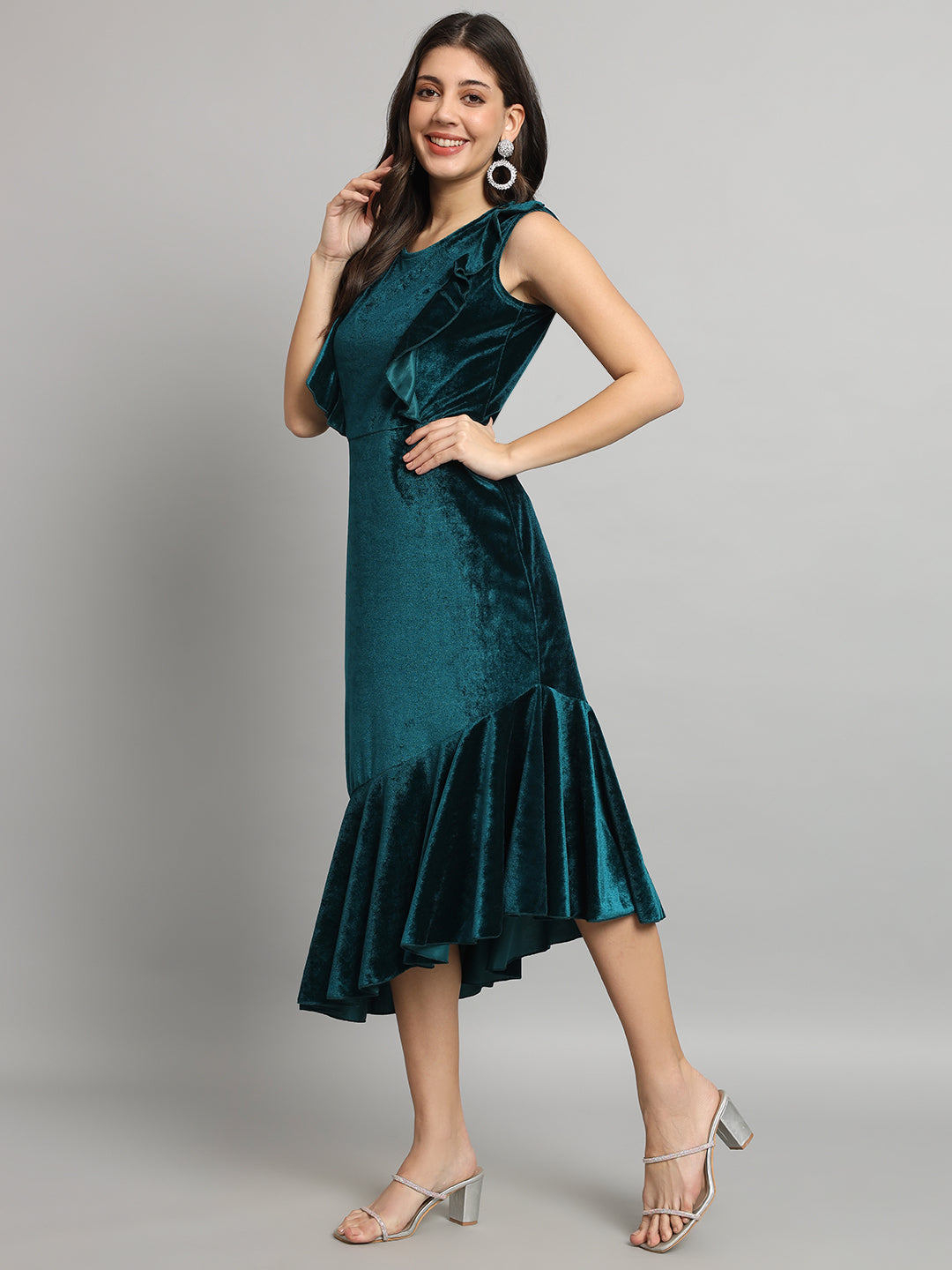 A-Line Ruffle Bottom Sleeveless Party Dress Rama Green