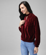 Keyhole Choker Neck Cuffed Sleeves Top Maroon