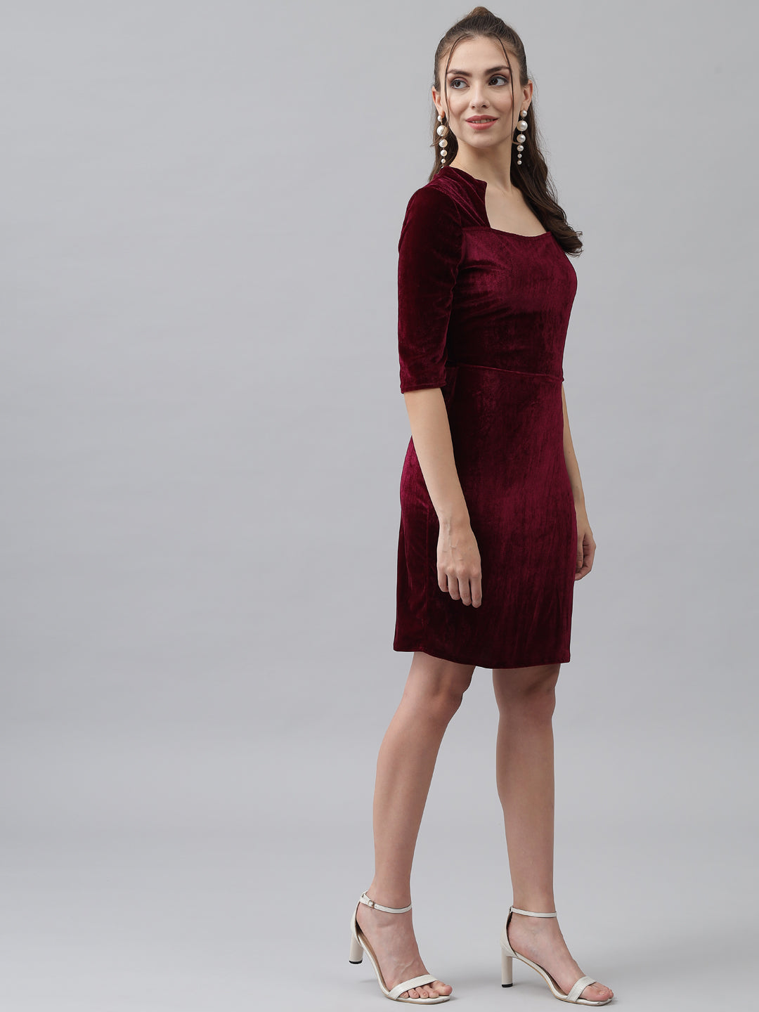 One Piece Bodycon Velvet Party Dress Wine