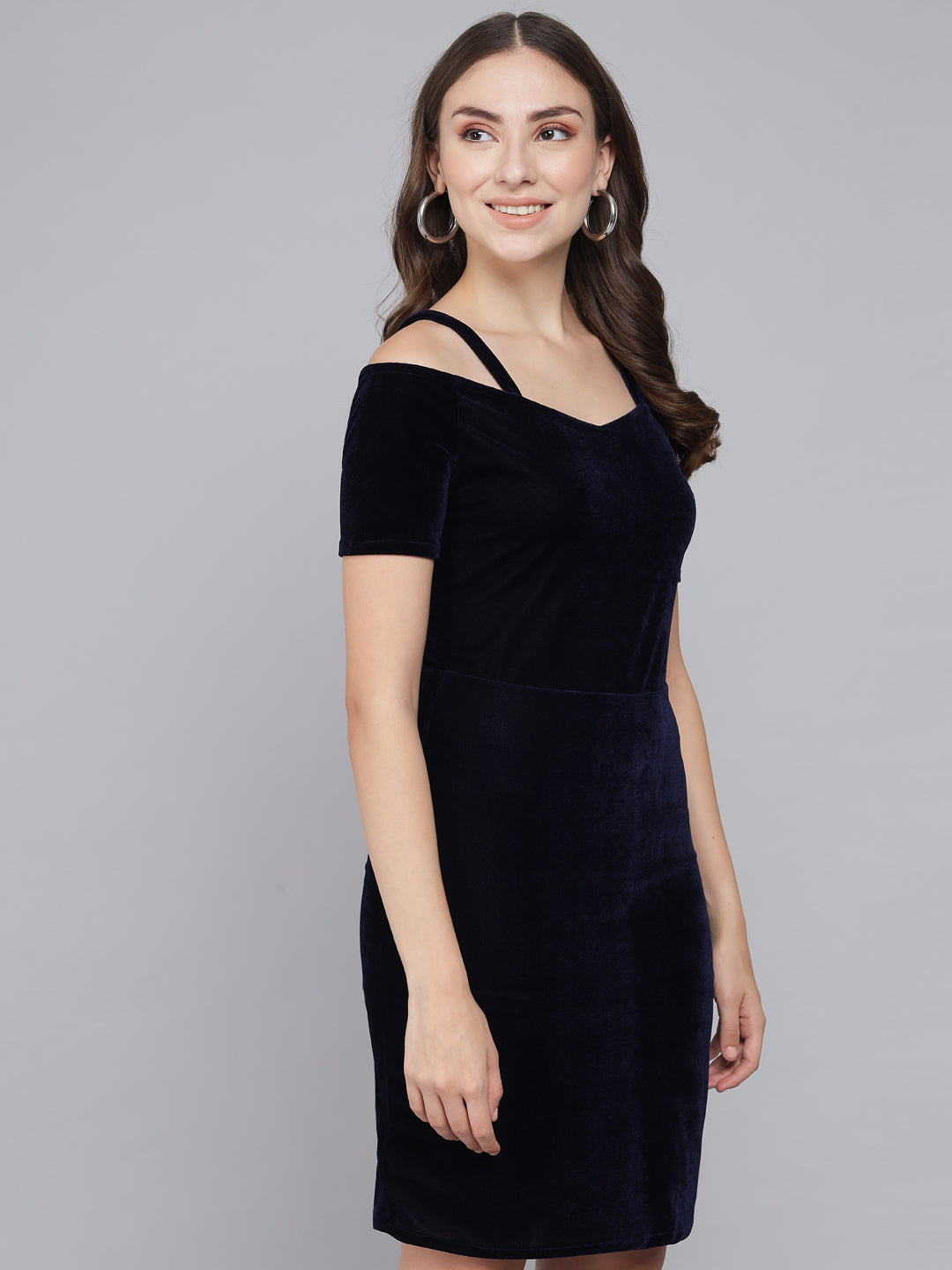 Short Sleeves Off-Shoulder Bodycon Party Women Navy Blue