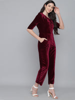 Ruffle Details One Piece One Shoulder Basic Jumpsuit Red Wine