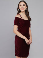 Short Sleeves Off-Shoulder Bodycon Party Women Sporty Maroon