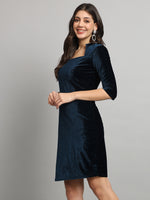 One Piece Bodycon Velvet Party Dress Peacock Blue