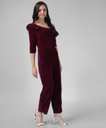 Ruffle Details One Piece One Shoulder Basic Jumpsuit Wine