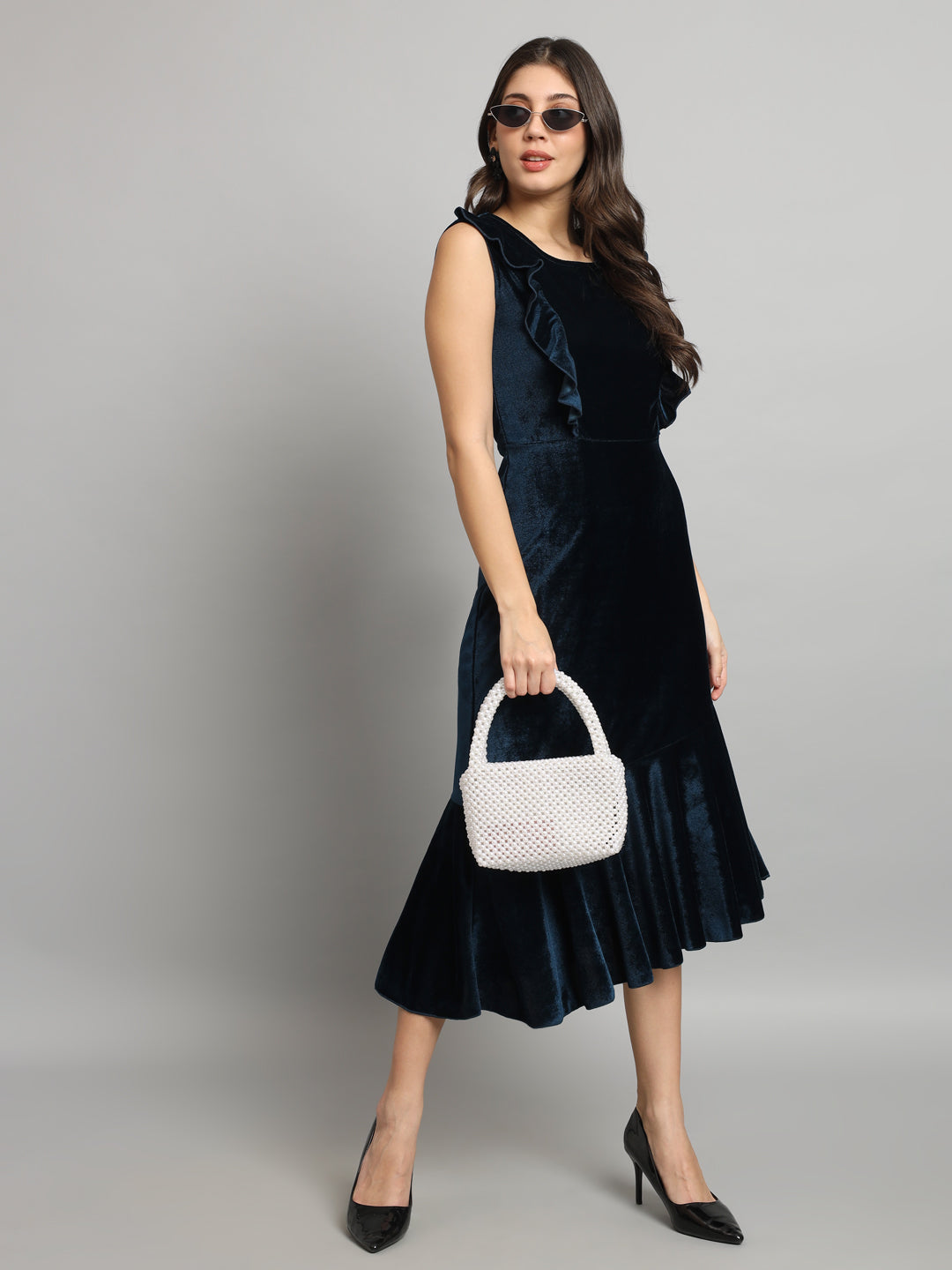 A-Line Ruffle Bottom Sleeveless Party Dress Peacock Blue