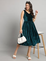 V-Neck Velvet Fit & Flare Midi Dress