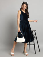 A-Line Velvet V-Neck Tops Sleeveless Party Dress Peacock Blue